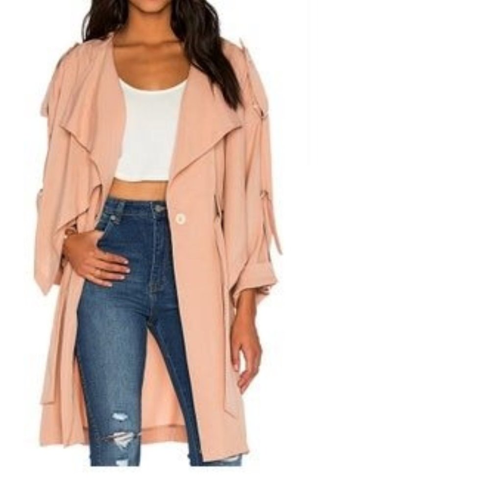 NEW Kendall & Kylie women's long rose overcoat jacket NWD missing belt, wrinkled